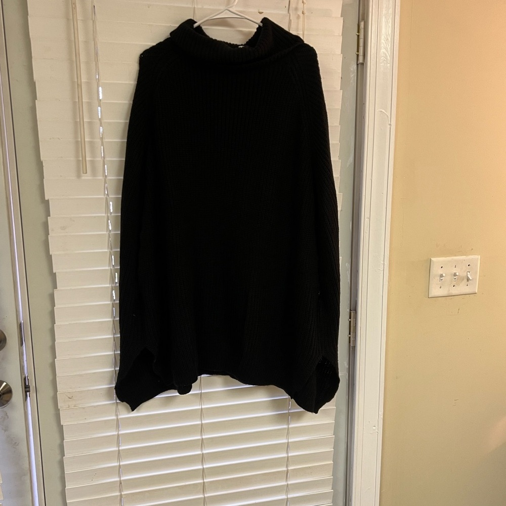Zenana Elegant Black Turtleneck Poncho